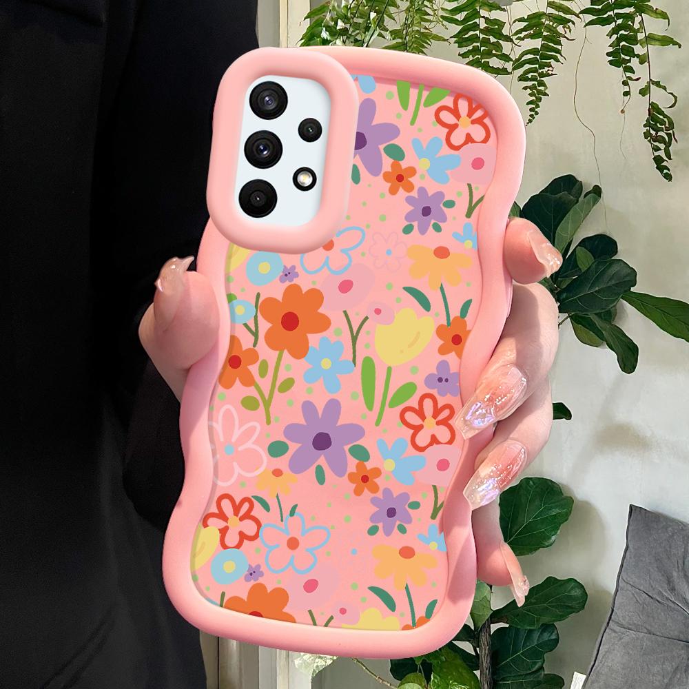 

Окрашенный узор Big Wave Edge Мягкий силиконовый материал Macaron чехол для телефона противоударный защитный резиновый чехол для Samsung Xiaomi Poco Redmi Redmi Note 12 4G розовый