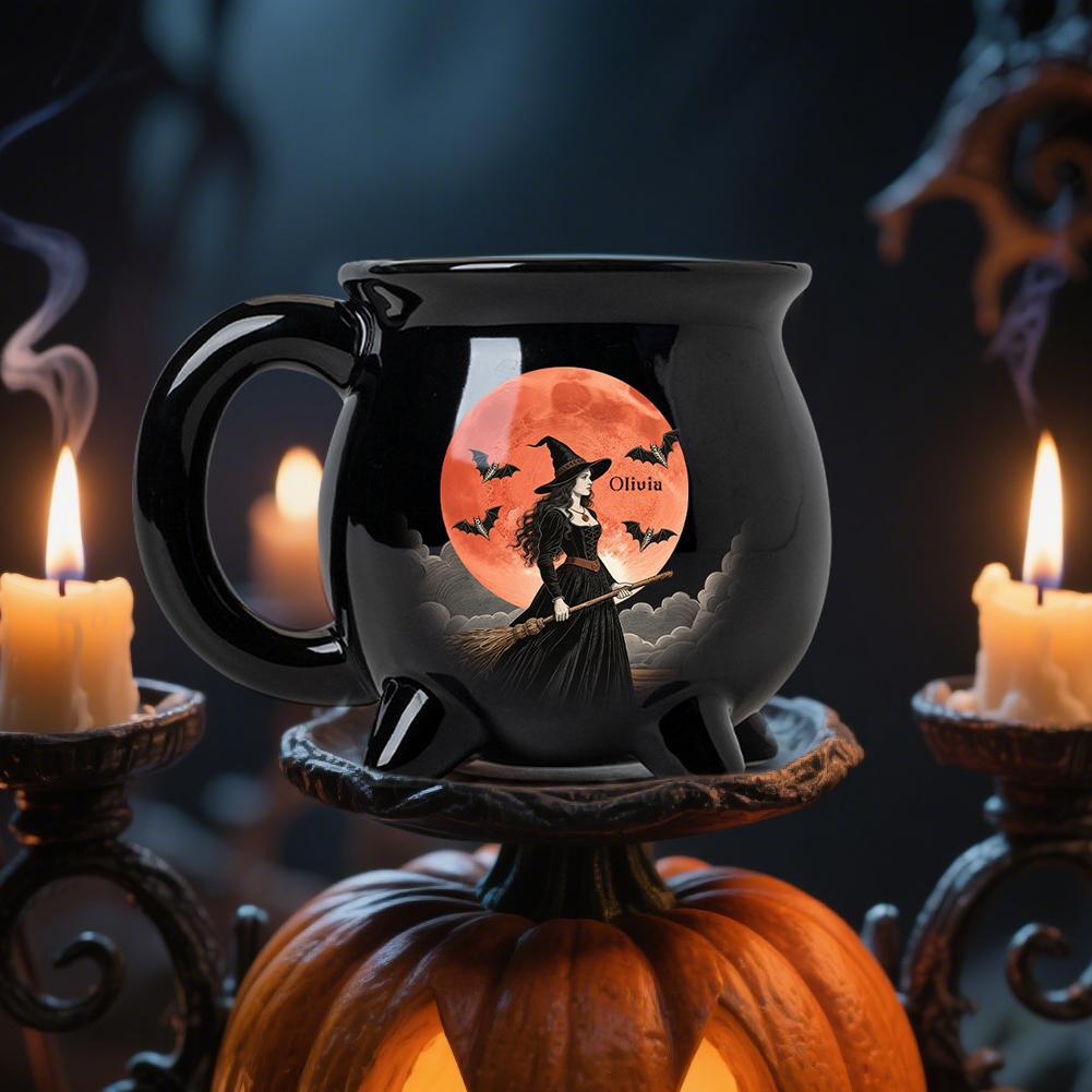 350ml Large Capacity Witch Cup with Handle Pure Black Magic Potion Crucible Mug Halloween Themed Desktop Decoration