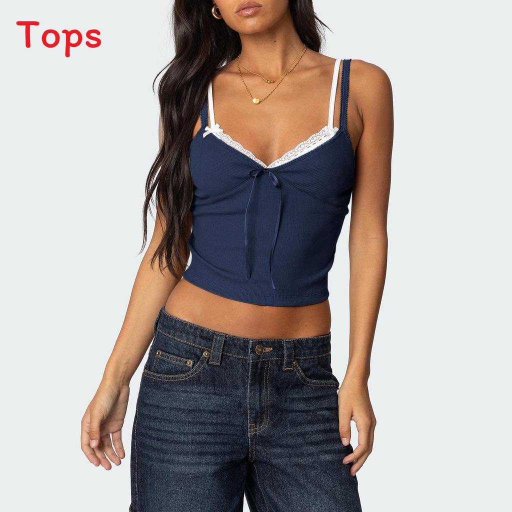 Sexy Lace Spliced Camisole With Double Straps For Street Style Women