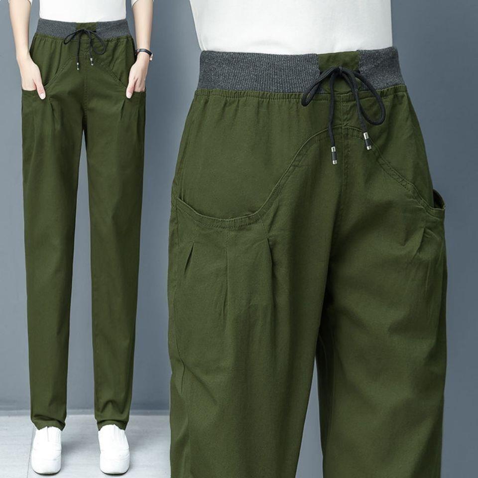 

Women s Autumn Versatile High Waist Straight Cargo Harem Pants M, size 27, recommended 96-105 jin армия зеленый