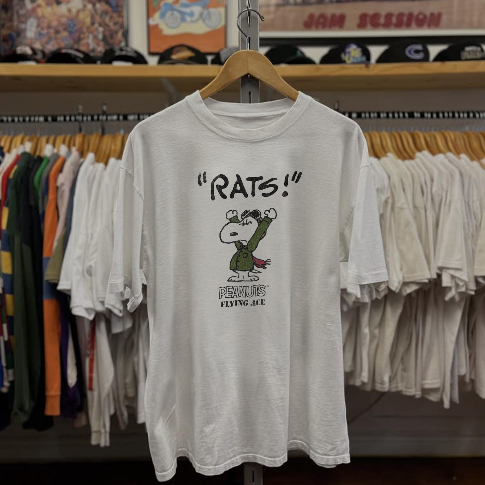 Rare Peanuts Flying Ace Rats! Classic T-Shirt White S L