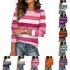 Women's Striped Print Button Down Long Sleeve Blouse Casual Round Neck