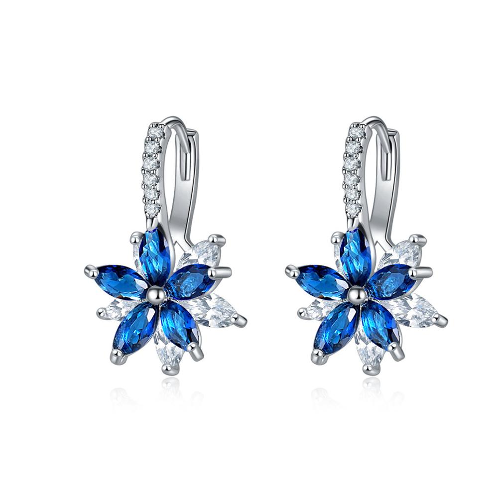 HUAMI Double Layer Flower Earrings Hoop Ear Clip With CZ Zirconia Design Big Jewelry For Wedding Women Earrings Dangle Drop
