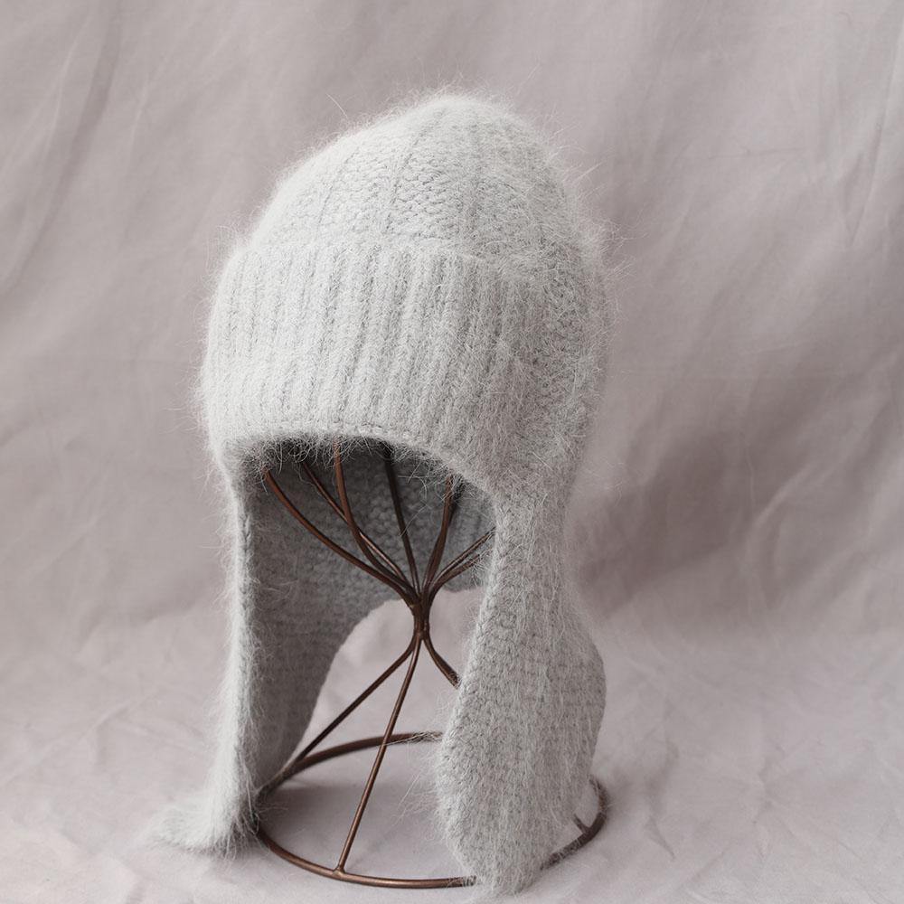 Fashion Women Winter Rabbit Fur Warm Hat Fur Ear Flap Cap Angora Knitted Hat Skullies Beanies Female Bonnet Woman Knit Cap