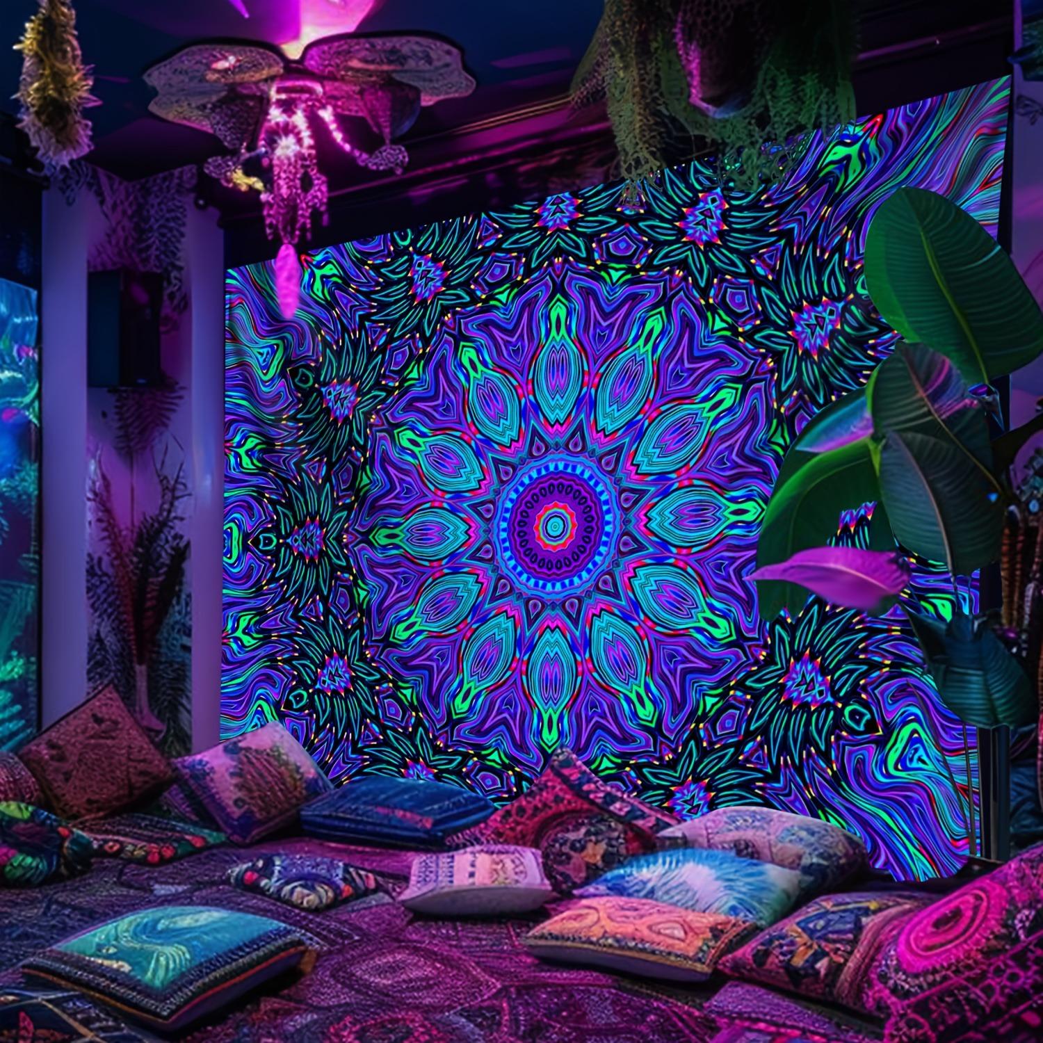 Textilien Unisex Psychedelic Mandala Fluorescent Tapestry, Take You Into A Colorful Worlduv Tapestry Wall Hanging Bedroom Home Party Decoration
