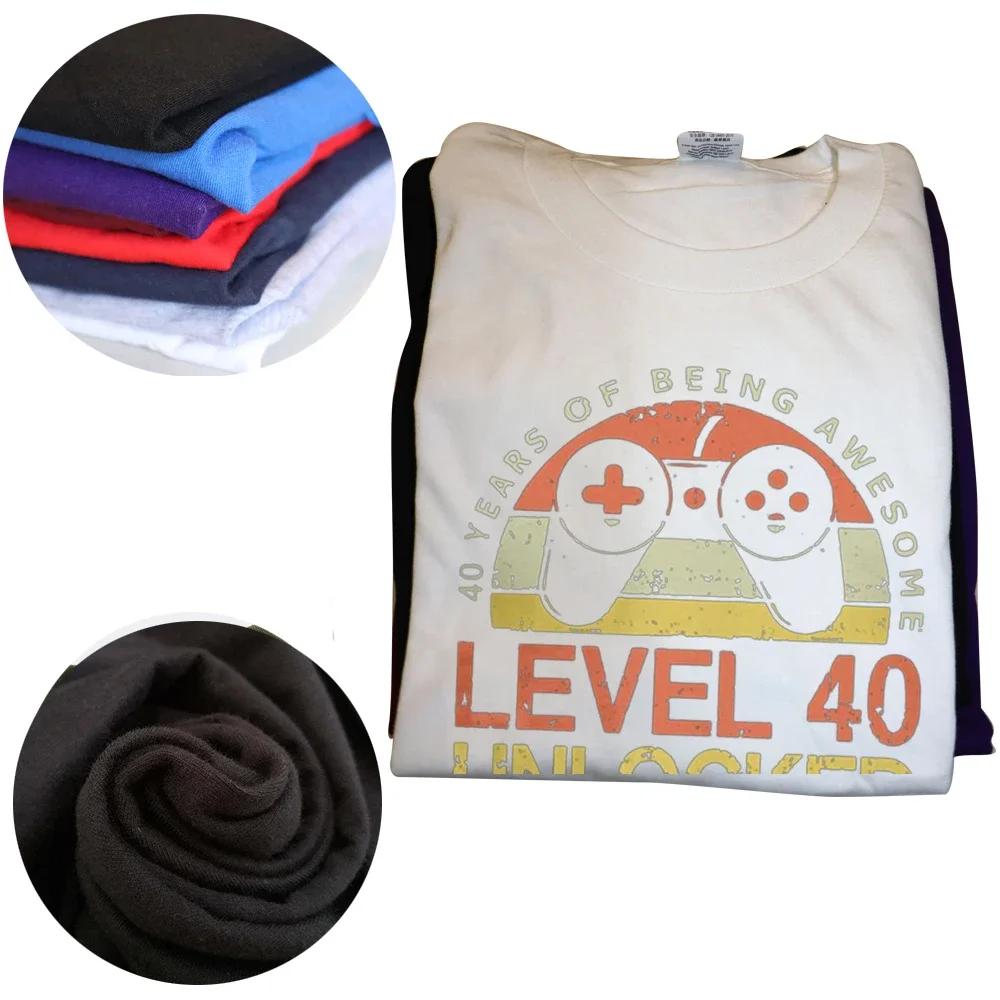 Level 40 Unlocked Funny Video Gamer 1985 40th Birthday Gift T Shirts Men Crew Neck Tees Short Sleeve Dad Father T-Shirt Clothes