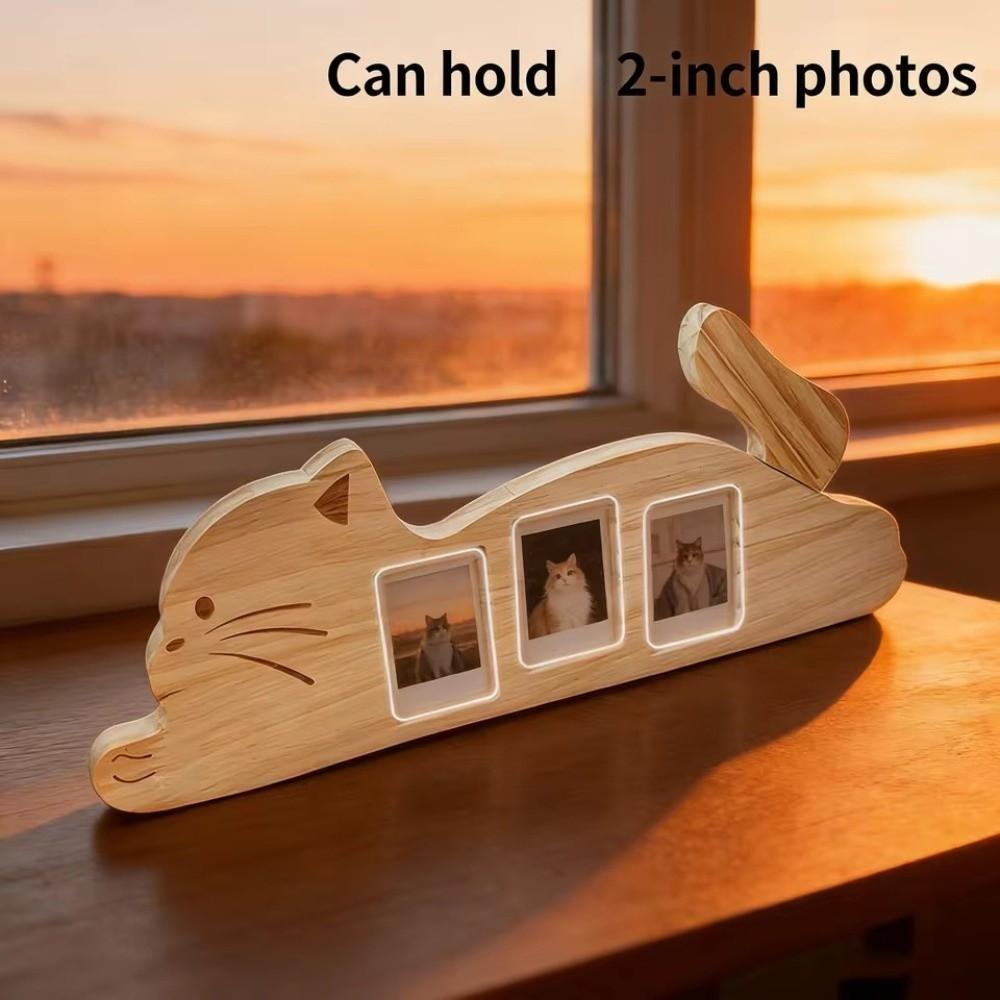 Rotatable Tail Cat Shape Photo Frame Adjustable Angle Kitten Wooden Photo Holder  Keepsake