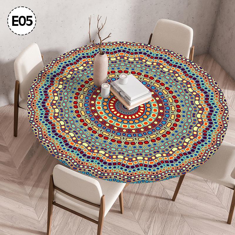 Mandala-bedeckter runder Tischbezug, nicht waschbar, wasserdicht, ölabweisend, staubdicht, elastische böhmische Tischdecke für Heimdekoration