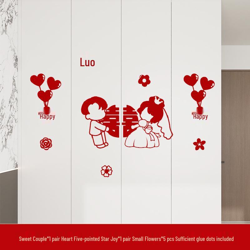Wedding Room & Wardrobe Decor Set: Groom's Bedroom Double Happiness Stickers