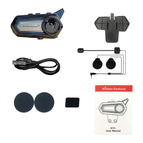 Motorcycle Helmet Headset IP67 Waterproof Noise Cancellation Rechargeable Hands-free Motorbike Bluetooth-compatible 5.0 Helmet Earphone