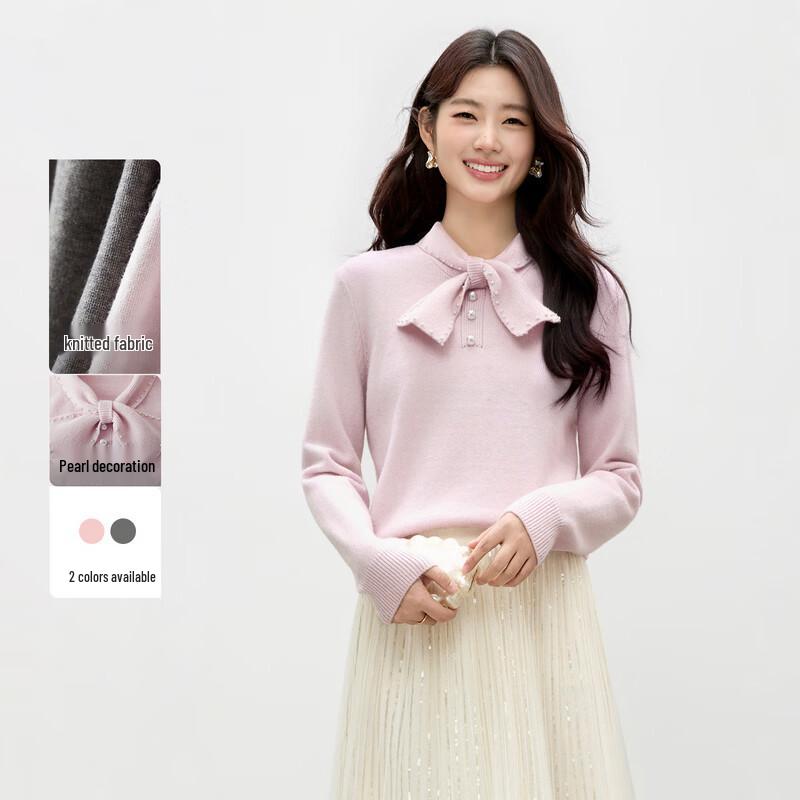 Women s Bow Pearl Collar Knit Sweater M