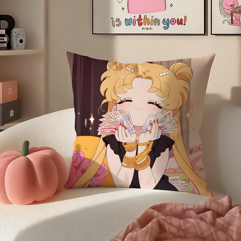 Magical Girly Cute Anime SSailor MMoon Cushion Cover Pillowcase Short Plush Invisible zipper Room Sofa Cushion Cover