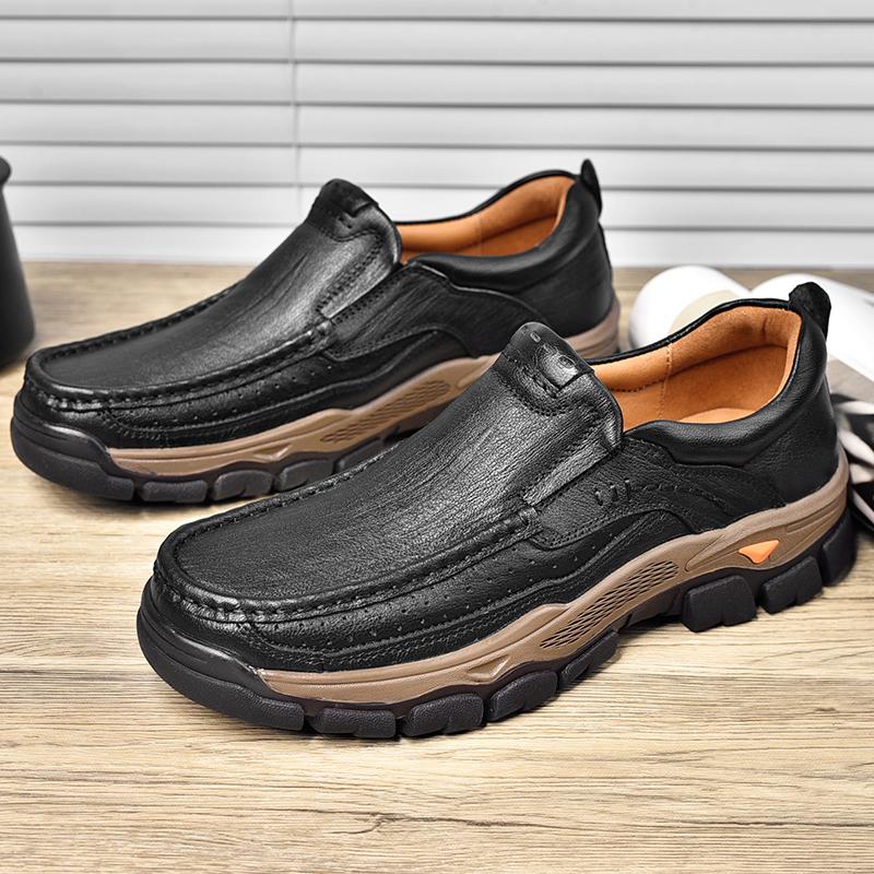 Italian Casual Leather Business Shoes Men Flat Designer Office Outdoor Shoes Luxury Brand Genuine Leather Comfy Walking Loafers