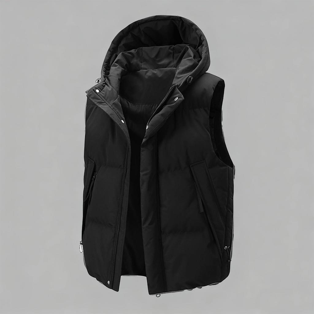 Men's And Women's Casual -color Hooded Sleeveless Vest, Men's Large Pocket, Cotton Thickened, Loose And Warm Zipper Vest