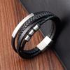 Hot Sale Multi-layer Leather Bracelet Stainless Steel Metal Luxury Bangles For Men Charm Accessories For Friend Husband Gifts