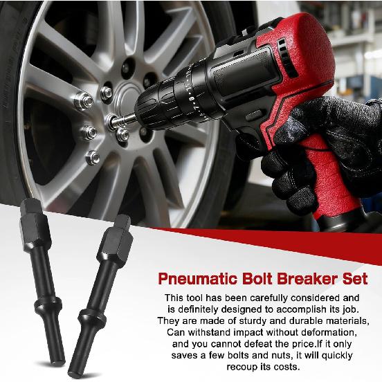 32029 Pneumatic Bolt Breaker Set, with Air Hammer Spring, Pneumatic Bit Set, 37315 3/8“ & 37316 1/2” Bolt Breaker Shake 'n Break, Black Oxide