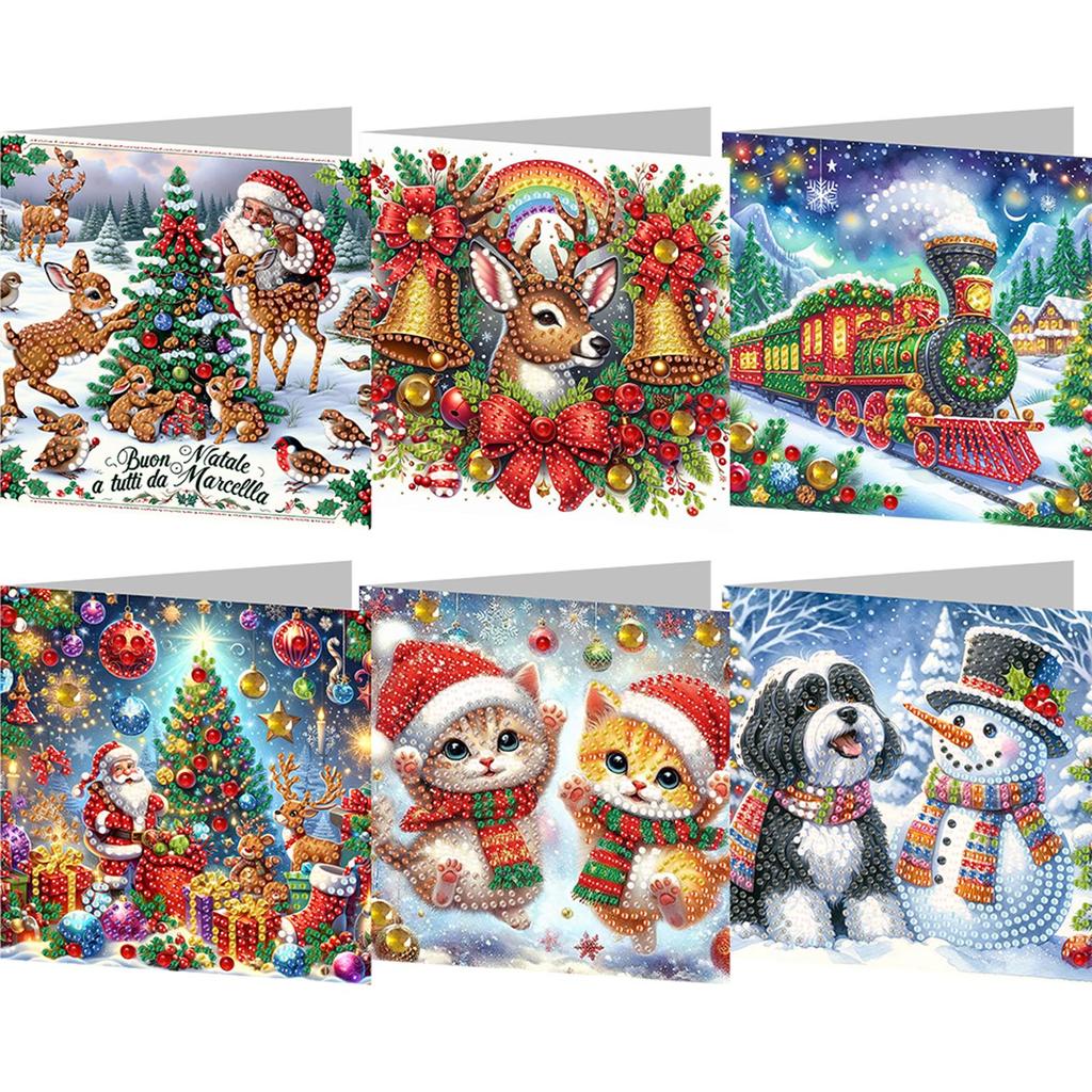 6pcs Christmas Diamond Painting Gift Card DIY Diamond Painting Greeting Thank You Card Handmade Diamond Embroidery Painting Kits