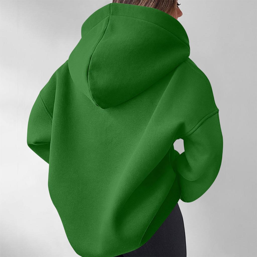 Damen Casual Langarm Kapuzenpullover mit halbem Reißverschluss und Brusttasche für den Alltag