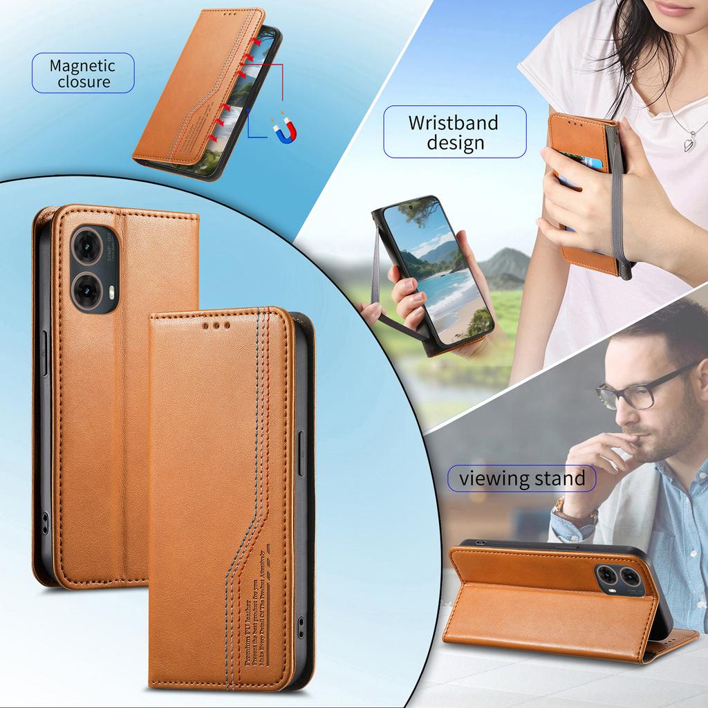 Multifunktionales Vintage-Luxus-Etui für Motorola Moto E15/G05/G15/G75/G85...Ständer + Kartenfach + Rutschfeste Handschlaufe | Wildleder & Leder (4 Farben)