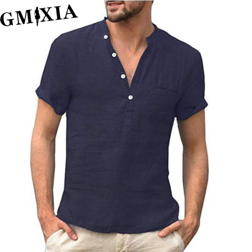 GMXIA Men's fashion casual solid color print Tops & T-shirts Shirt