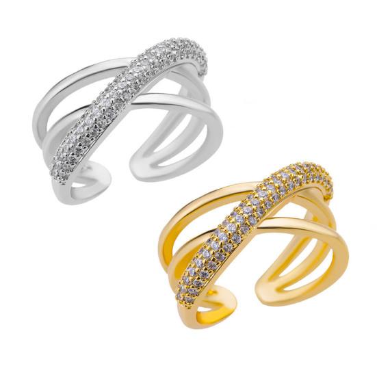 Finger Ring Adjustable Open Design Multi-Layer Interlaced Winding Shape Finger Band with Full Rhinestone Inlay Jewelry Gift