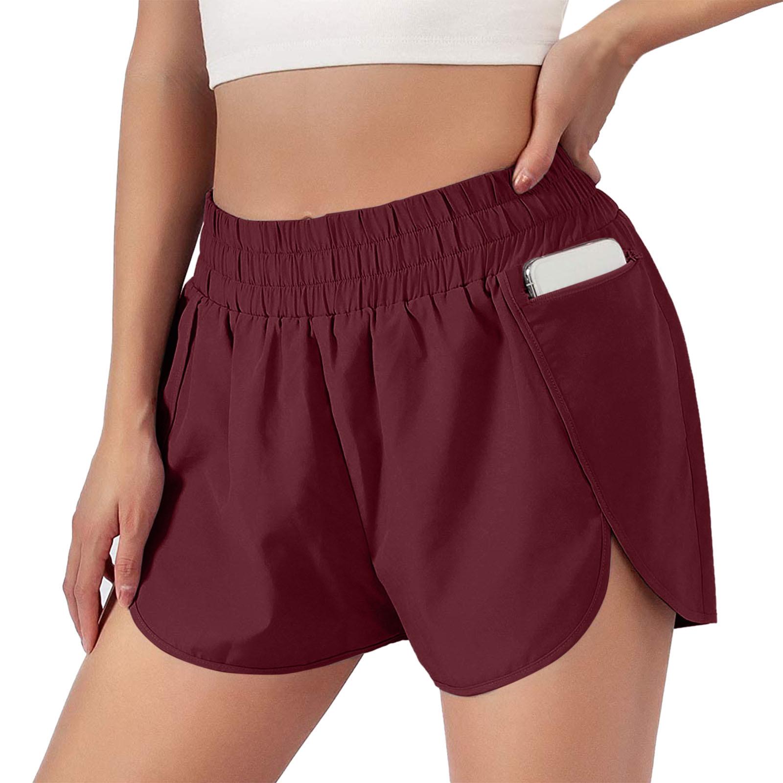 

Women s Elastic Waistband Running Shorts, Anti-Exposure Loose Fit, Faux Two-Piece Yoga Pants 2XL вина червоного кольору