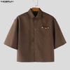 INCERUN Oversized Men Lapel Neck Short Sleeve Loose Casual Shirts