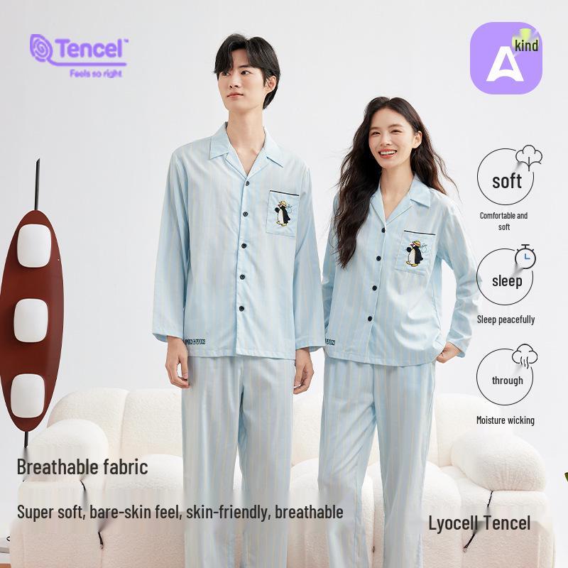 Women's Tencel Cotton Lyocell Pajama Set – Long Sleeve, Long Pants, Wearable Outdoors, Simple Homewear for Couples. Suitable for Spring & Autumn.