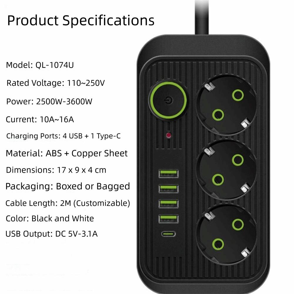 Quick Charge Multitap Socket USB Type C Electrical Power Strip Electrical Socket  AC Power