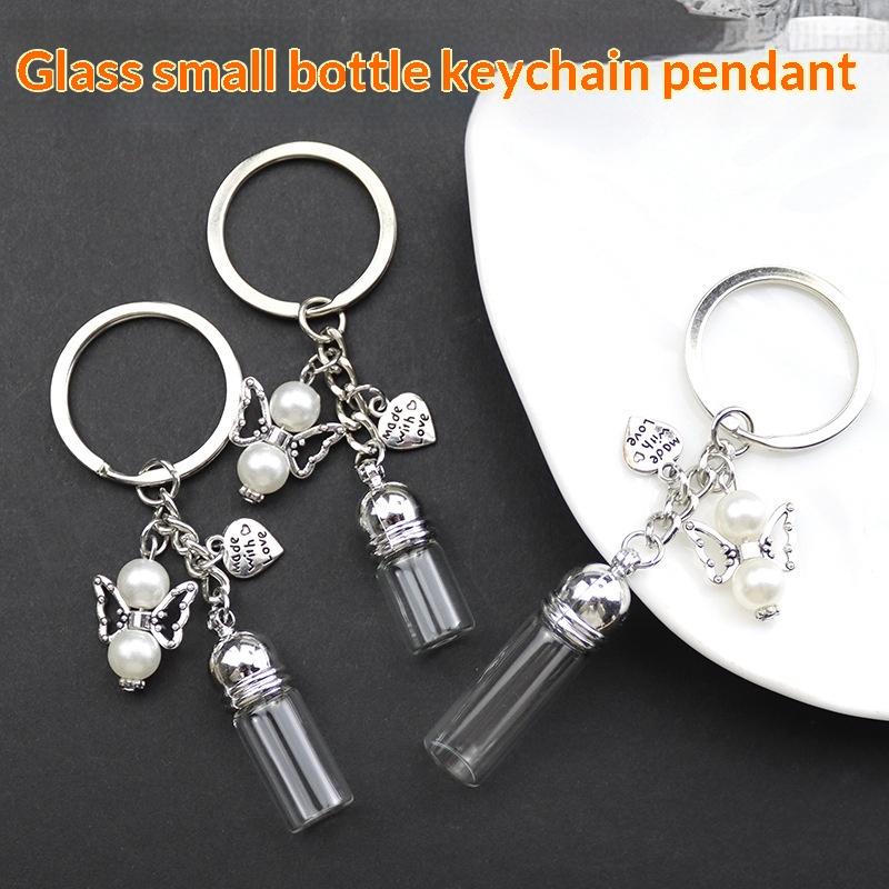 Chaveiro de Garrafa Vazia de Vidro Pingente Transparente Frascos de Óleos Essenciais Perfume Mini Garrafa dos Desejos Chaveiro Para Artesanato DIY