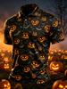 Herre Halloween Glødende Ond Gresskaransikt Trykk Golf Polo Skjorte, Jack-O'-Lantern Flaggermus Stjerneklar Natt Svart Kort Ermet Knappe Opp Grafisk T-skjorte, Skummel