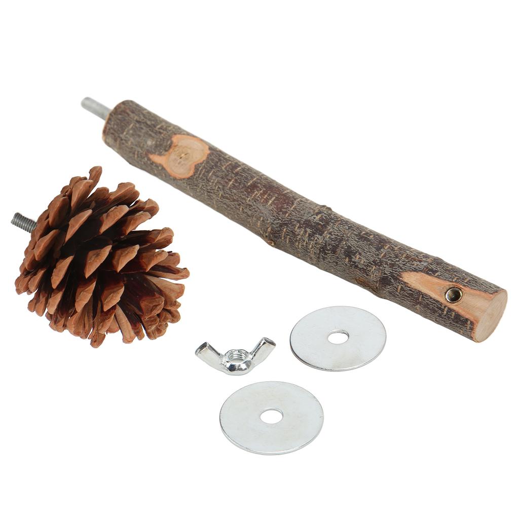 Natural Perch Bird Stand Pole Chewable Applewood Bird Perch Cage Accessories with Pine Cone for Parakeets