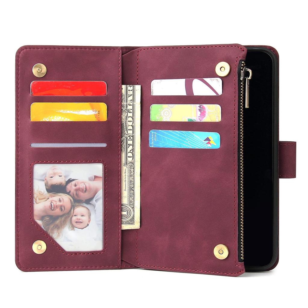 Leather Zipper Wallet Phone Case with Bracket for iPhone 12/XS