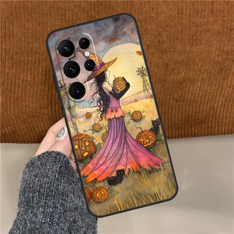 Halloween Witch Girl Art Phone Case For Samsung Galaxy S25 Ultra S9 S10 S20 S21 S22 Plus S24 FE S23 Ultra Back Cover
