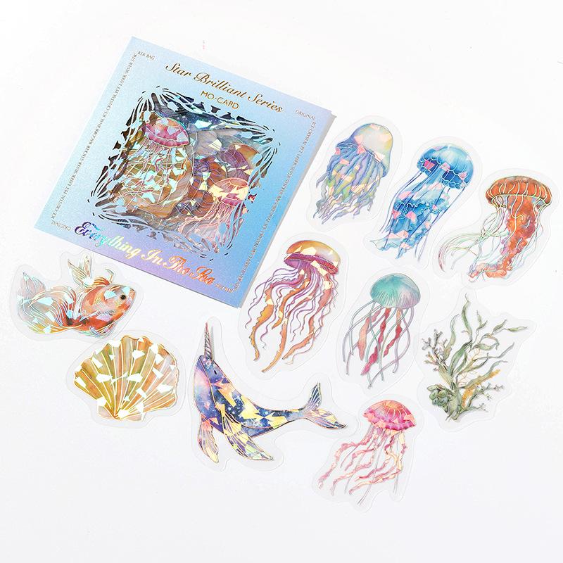 1pack/20pcs Laser Flash PET Waterproof Sticker Cool Geometric Pattern, Ideal for Journal Deco DIY Craft Album Gift Decor