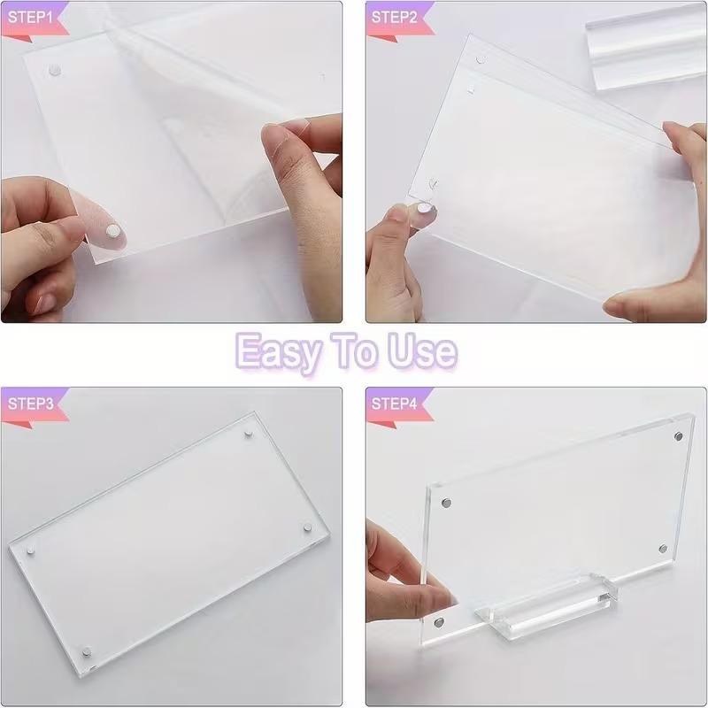 2/4Pack Bill Holder Display Photo Frame Double-Sided Transparent Magnetic Display Stand for Office Home Salon Business Organizer