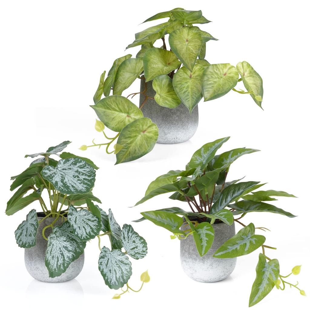 XiaZ Faux Greenery Tabletop Artificial Mini Potted Small Faux Stylish No Watering Care Perfect Gift for or Any Festival 3-Piece Set, Plants, Plants,