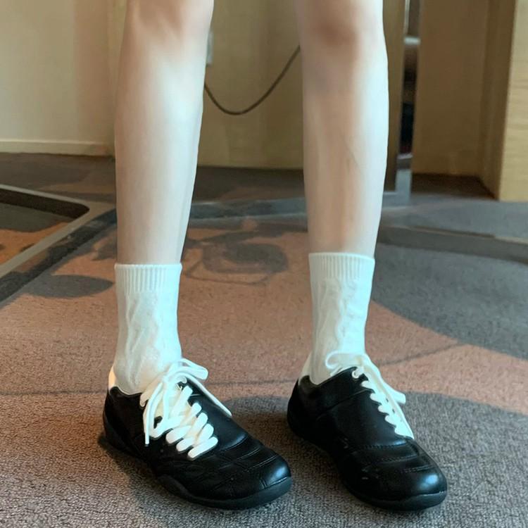 Cowhide Version~ Spring and Autumn Niche Inner Height-increasing Thick-soled Oblique Lace-up German Training Shoes Women's Flat Baseplate Shoes Sports