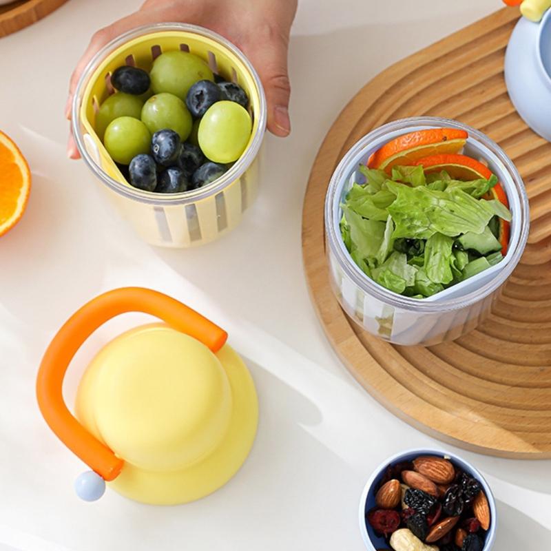 Vegetable Fruit Shaker Cup with Detachable Sauce Compartment Portable Large Capacity Breakfast Storage Container