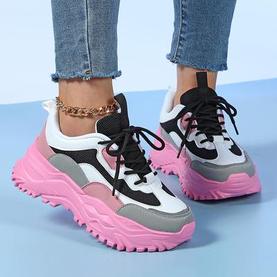 Neue mode frauen tennis schuhe chunky turnschuhe für frühling herbst dicken boden papa schuh damen PU leder plattform laufschuhe
