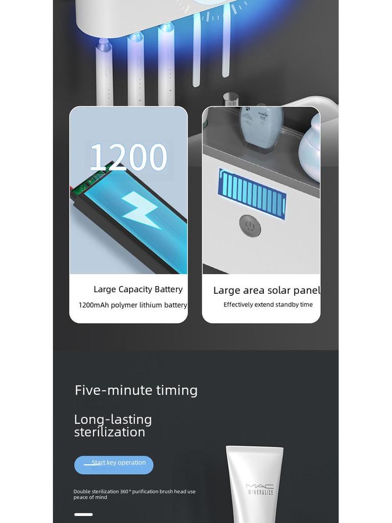 Stylish Wall-Mounted UV Disinfection Toothbrush Holder with Cup