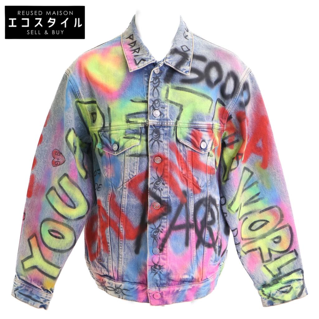 Balenciaga [Domestic Regular] 562529 Graphic Oversized Denim Jacket 46 Blue / multicolorUsed
