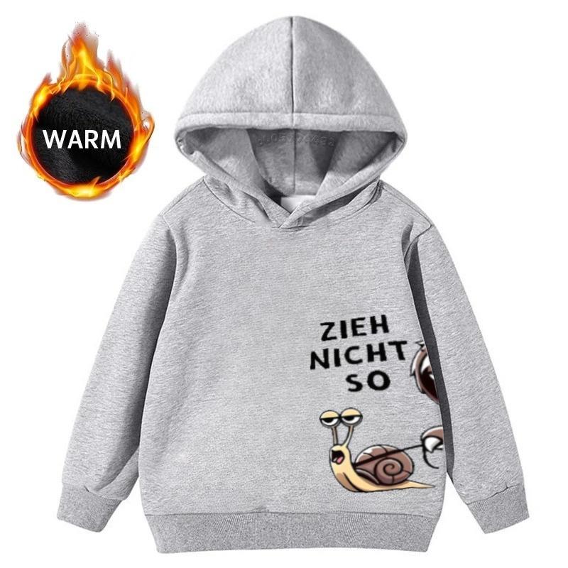 Latest model Warm fleece children's hooded sweater with cute cartoon snail letter pattern, loose and casual pullover hoodie