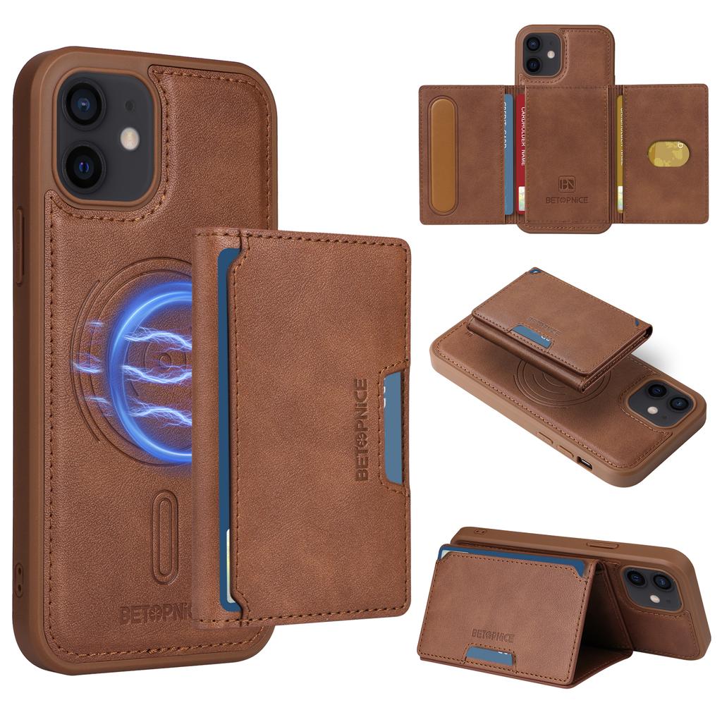 For iPhone 12 Pro 6.1 inch/iPhone 12 6.1 inch Magnetic Case BETOPNICE Leather Phone Cover Kickstand with Detachable Card Bag