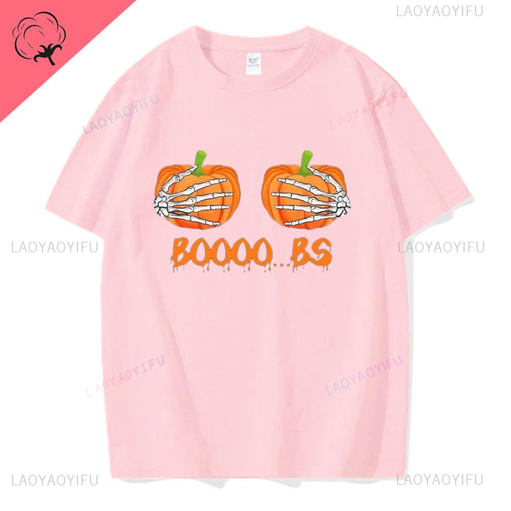 Women Ghost Pumpkin Bat Print Round Neck Pullovers Funny Halloween Costume Cotton Shirt Graphic T Shirts Y2k Top Harajuku Tops