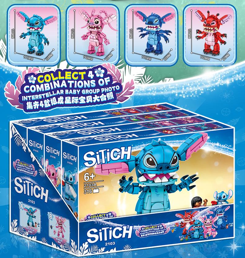 Lilo & Stitch Building Blocks Toy, Stitch Small Particle Building Bricks Set, Educational DIY Puzzle STEM Toy for Kids Boys Girls 4pcs