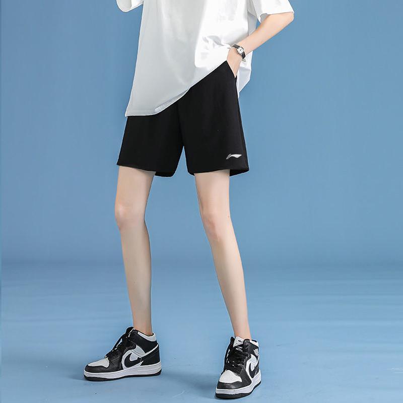 Li Ning Solid Color Embroidered Logo Knitted Sports Casual Shorts Men Shorts Black AKST637-1