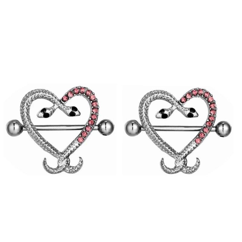 Stainless Steel Milk Ring Shuang Snake Peach Heart Milk Nail Stainless Steel Women 'S Puncture Jewelry
