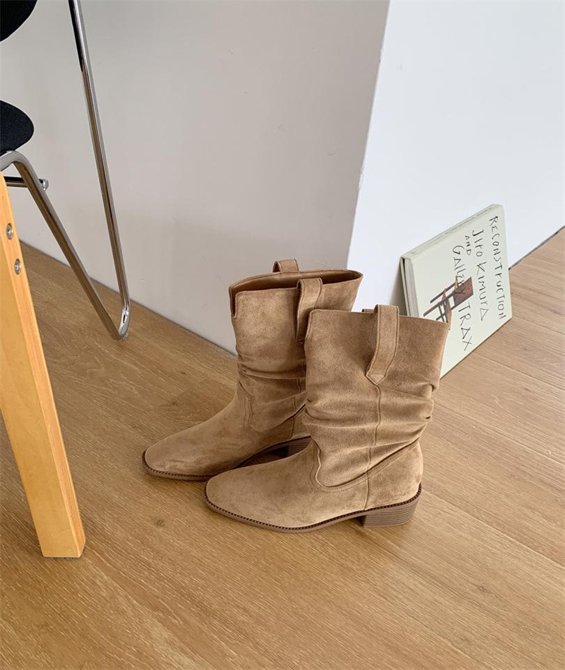 

Leather 2025 Popular British Style Retro Rivet Martin Boots Women s Western Cowboy Boots Short Boots Medium Knight Boots 39 хаки