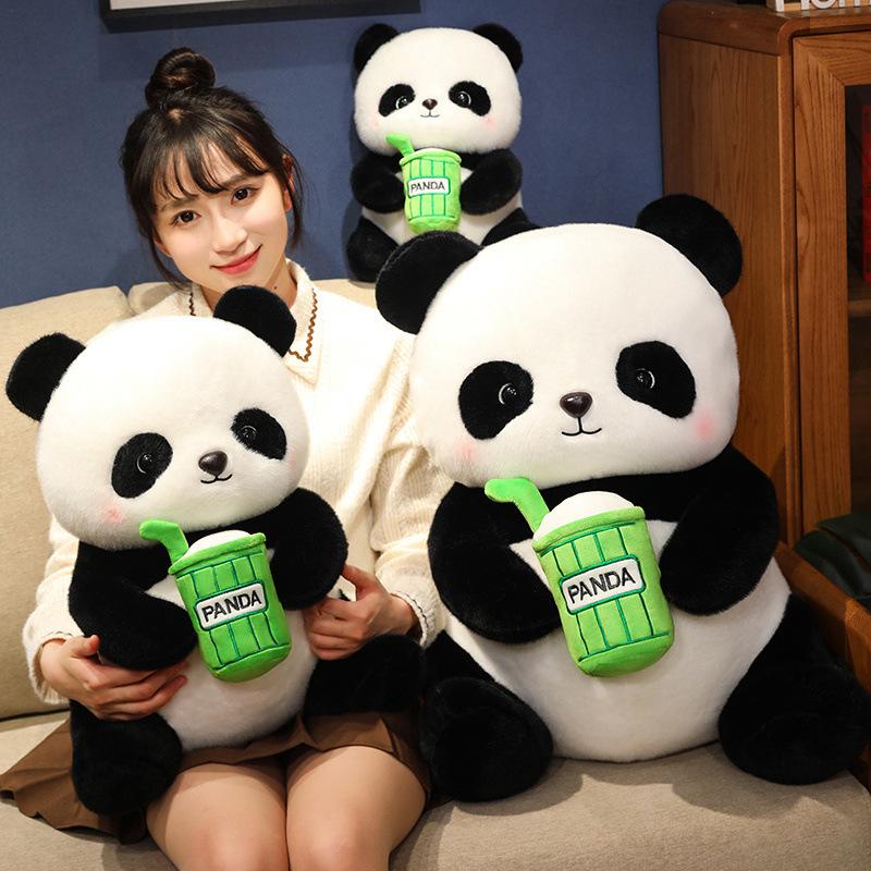 Drăguț drăguț ceai cu lapte panda păpușă jucărie de pluș alb-negru păpușă panda roșu copii însoțesc păpușă liniștitoare
